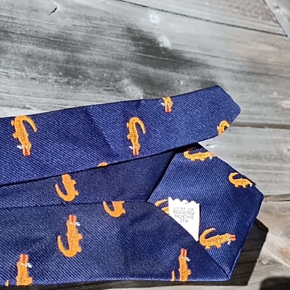 Navy & Orange Alligator Tie - Picture 7 of 10